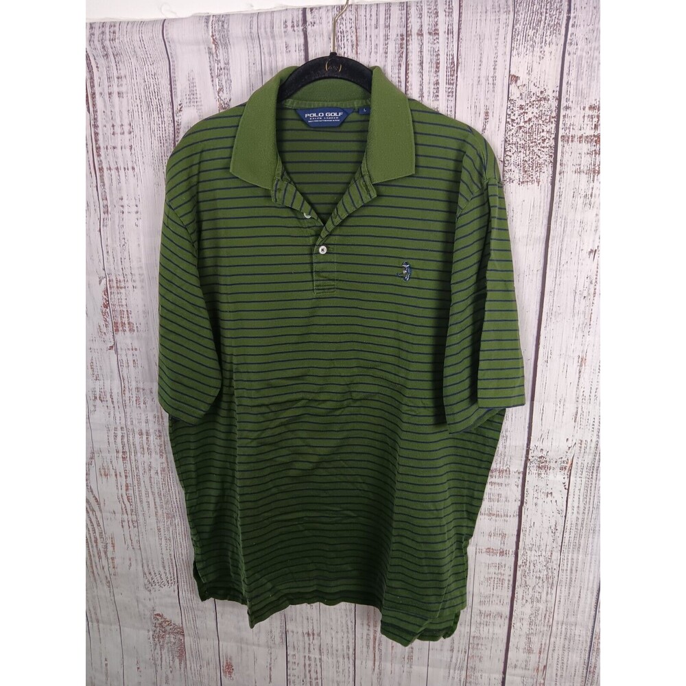 Polo Ralph Lauren Shirt Men’s Large Green Stripes Black Preppy Pima Cotton